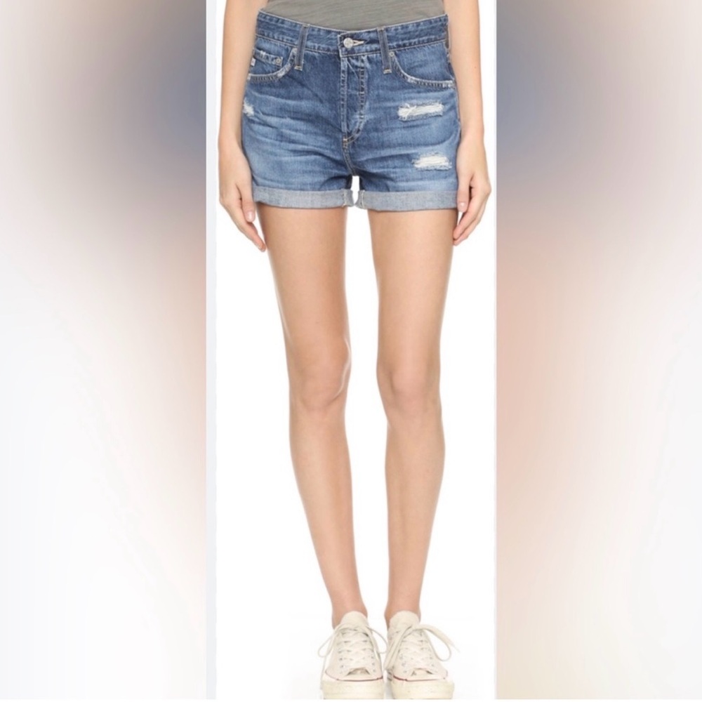Ag Adriano Goldschmied “The Alex” Mid-Rise Rolled Hem Button front Denim Shorts